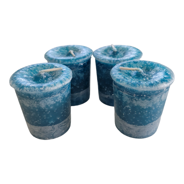 Angel's Influence Candle Set of 4 Scented Blue Votive with Affirmation - Reiki Charged