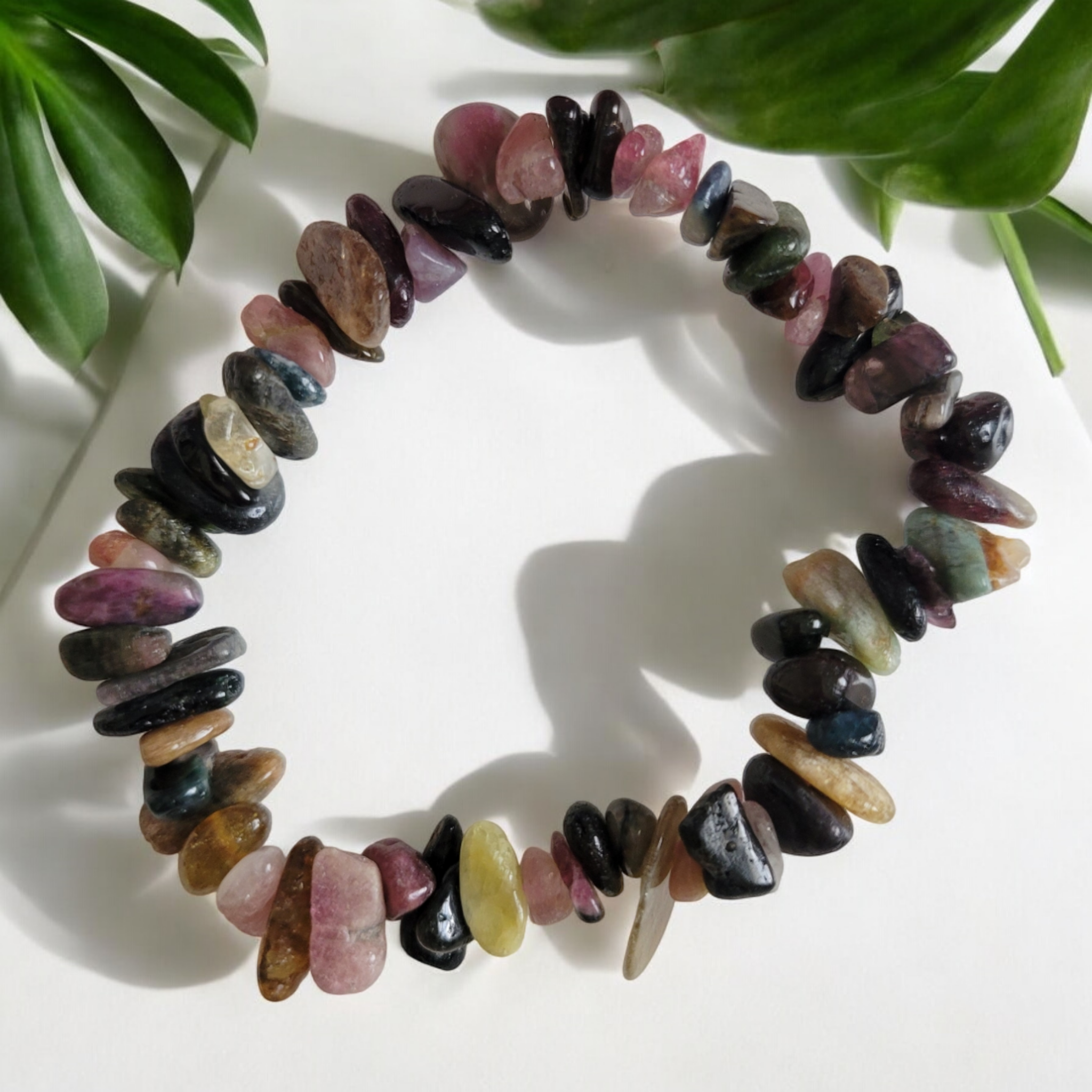 Mixed Tourmaline Chip Bracelet - Yin Yang Balance, Chakras, Inspiration, Joy, Abundance