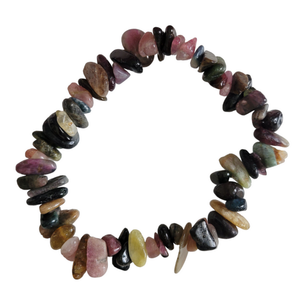 Mixed Tourmaline Chip Bracelet - Yin Yang Balance, Chakras, Inspiration, Joy, Abundance