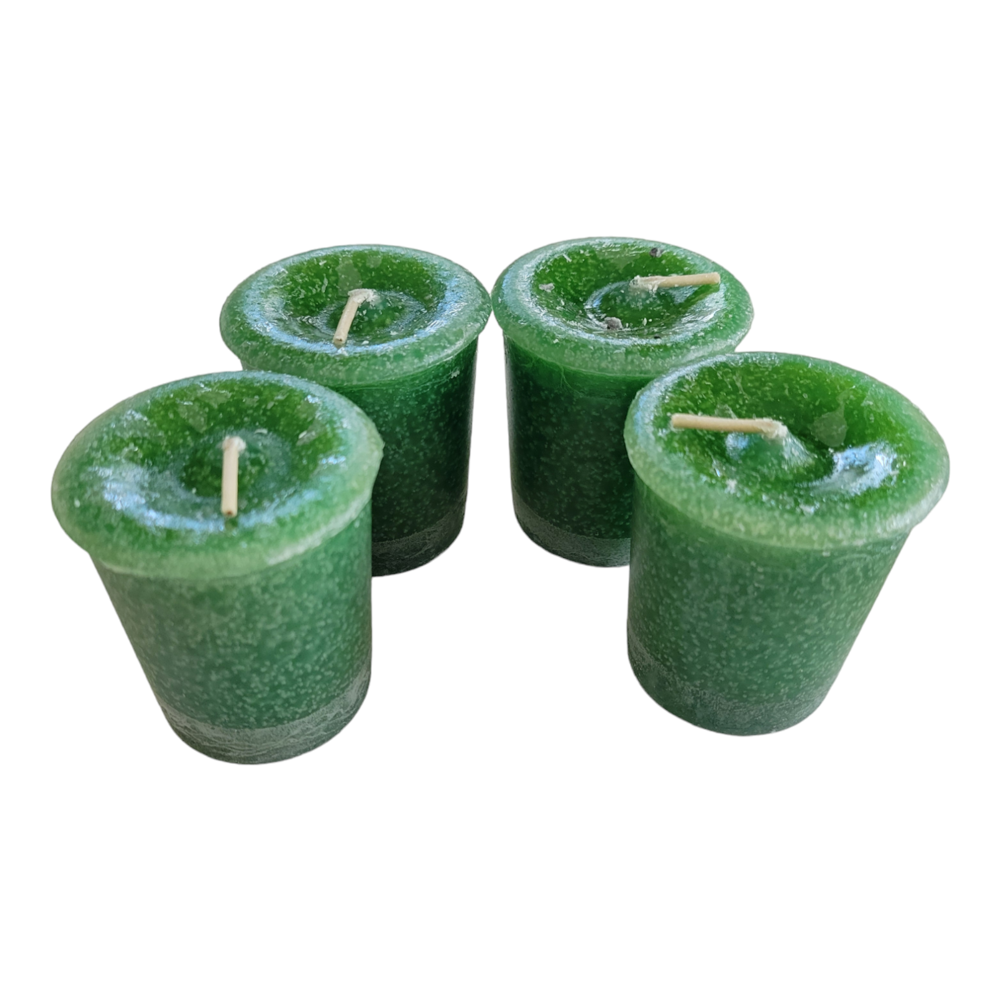 Money Candle Set of 4 Scented Green Votive with Affirmation - Reiki Charged