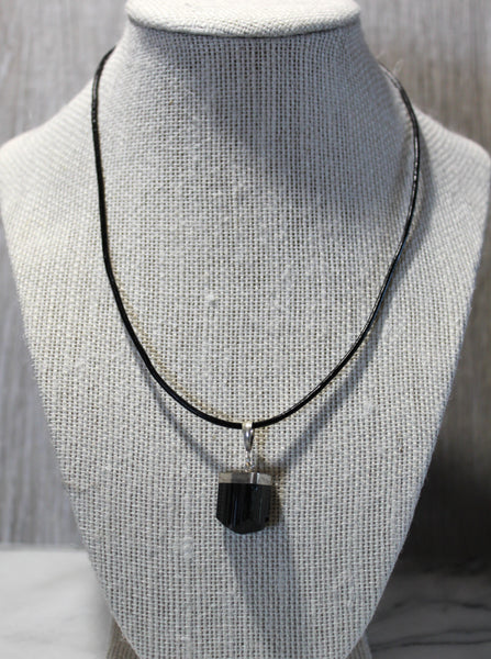 Reiki Charged Black Tourmaline Silvertone Necklace