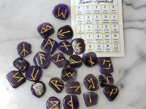 Viking Elder Futhark Rune Stone Set: Amethyst