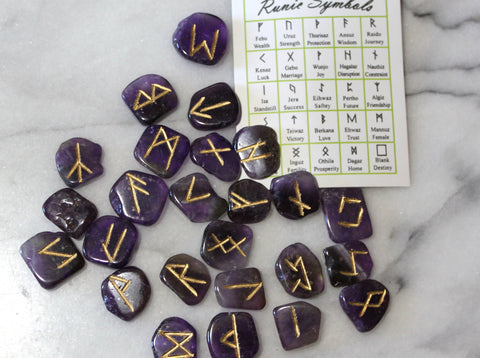 Viking Elder Futhark Rune Stone Set: Amethyst