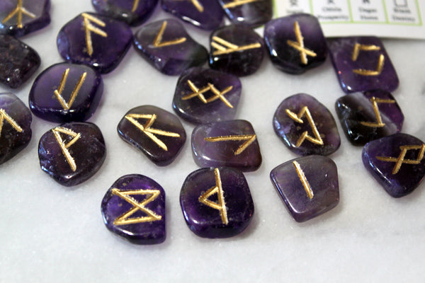 Viking Elder Futhark Rune Stone Set: Amethyst