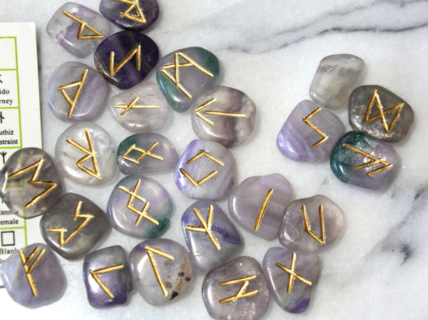 Viking Elder Futhark Rune Stone Set: Fluorite