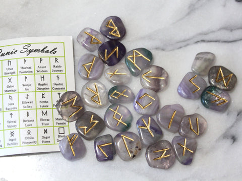 Viking Elder Futhark Rune Stone Set: Fluorite