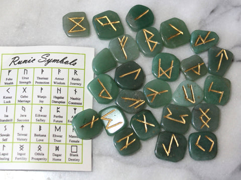 Viking Elder Futhark Rune Stone Set: Green Aventurine