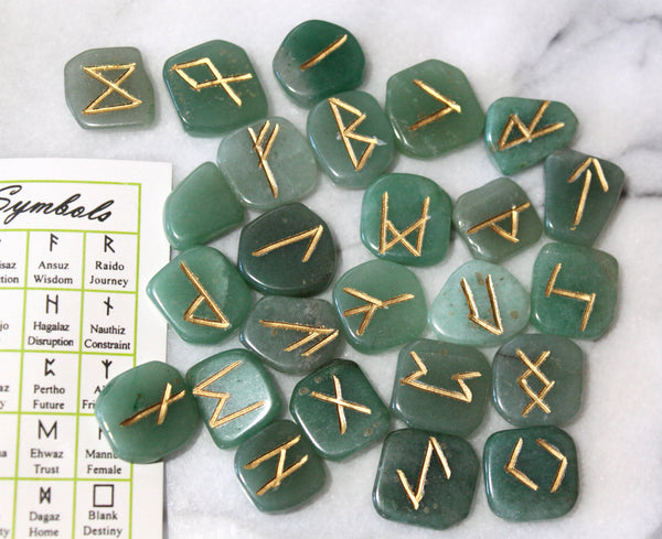 Viking Elder Futhark Rune Stone Set: Green Aventurine