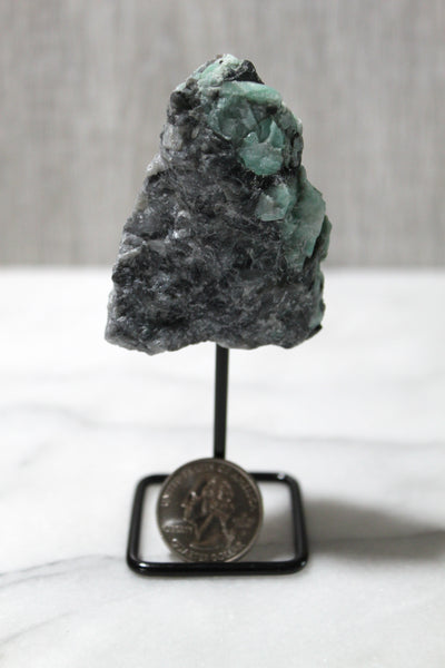 Reiki Charged Raw Emerald on Display Stand - Attract Love, Calming, Success