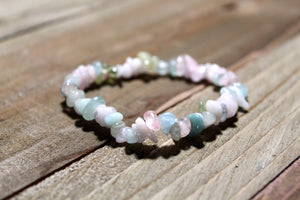 Morganite, Aquamarine and Beryl Chip Bracelet - Relieve Stress, Crown Chakra