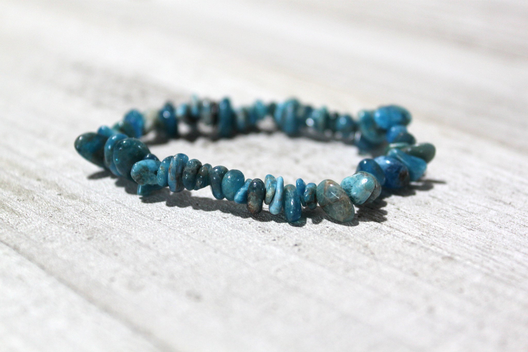 Blue Apatite Chip Bracelet - Motivation, Ambition, Throat Chakra, Public Speaking, Creativity