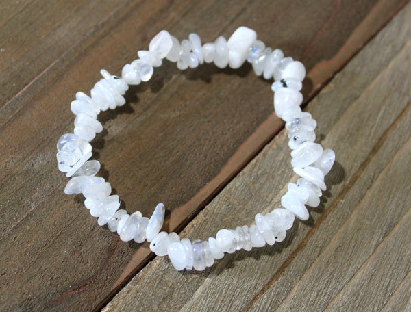 Rainbow Moonstone Chip Bracelet - Moon Energy, Psychic Protection