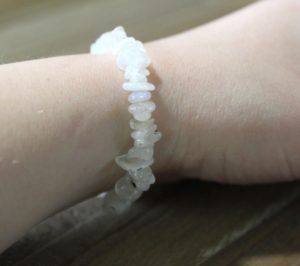 Rainbow Moonstone Chip Bracelet - Moon Energy, Psychic Protection