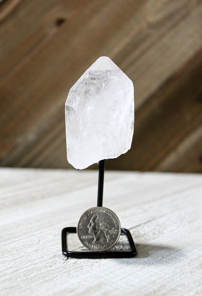 Reiki Charged Clear Quartz Point Crystal on Display Stand