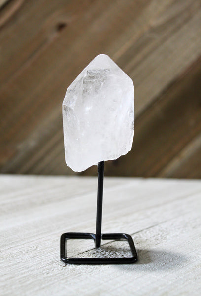 Reiki Charged Clear Quartz Point Crystal on Display Stand