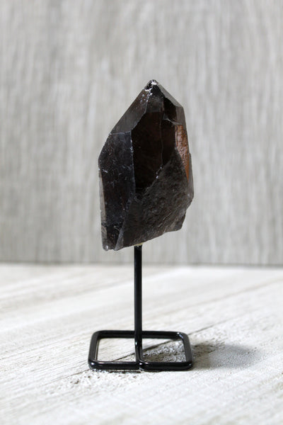 Reiki Charged Smoky Quartz Point Crystal on Display Stand - Grounding, Positive Energy, Relieve Stress