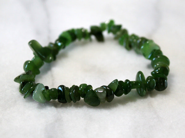 Reiki Charged Green Canadian Nephrite Jade Chip Bracelet - Good Luck, Open Heart Chakra, Dream Stone, Recharge Energy