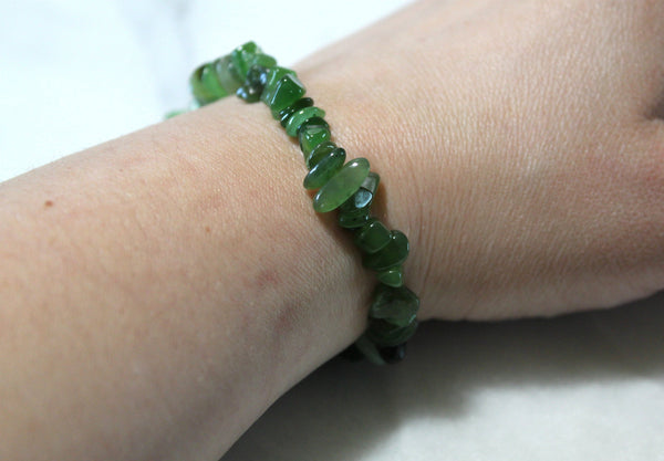 Reiki Charged Green Canadian Nephrite Jade Chip Bracelet - Good Luck, Open Heart Chakra, Dream Stone, Recharge Energy