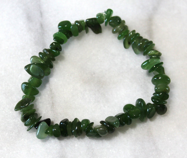 Reiki Charged Green Canadian Nephrite Jade Chip Bracelet - Good Luck, Open Heart Chakra, Dream Stone, Recharge Energy